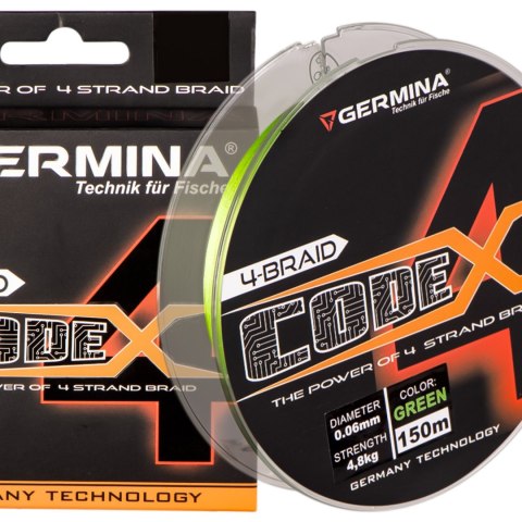 Germina 4-BRAID CODE 0,16mm GREEN - plecionka wędkarska 150m Germina 4-BRAID CODE 0,16mm GREEN - plecionka wędkarska 150m
