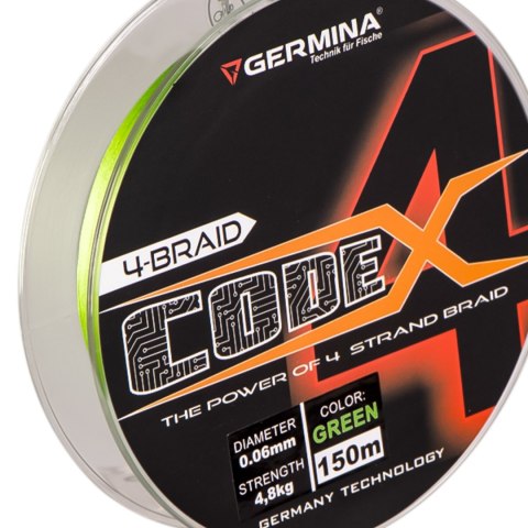 Germina 4-BRAID CODE 0,16mm GREEN - plecionka wędkarska 150m Germina 4-BRAID CODE 0,16mm GREEN - plecionka wędkarska 150m
